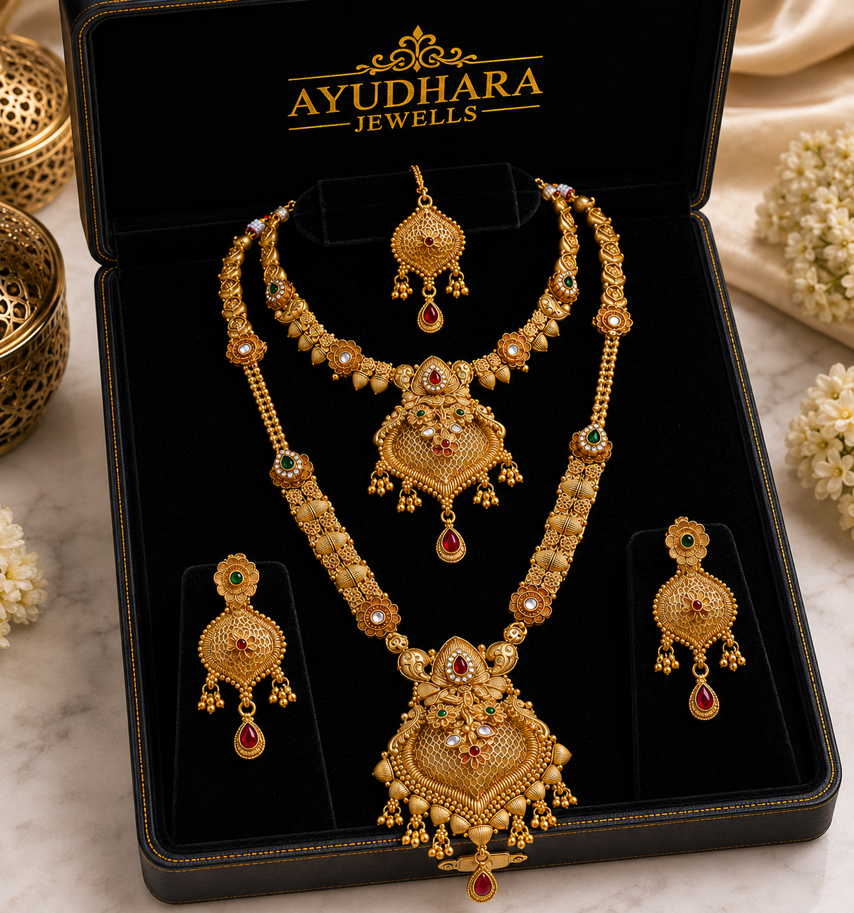 Ayudhara Rajwadi Antique Dual Layer Bridal Necklace Set