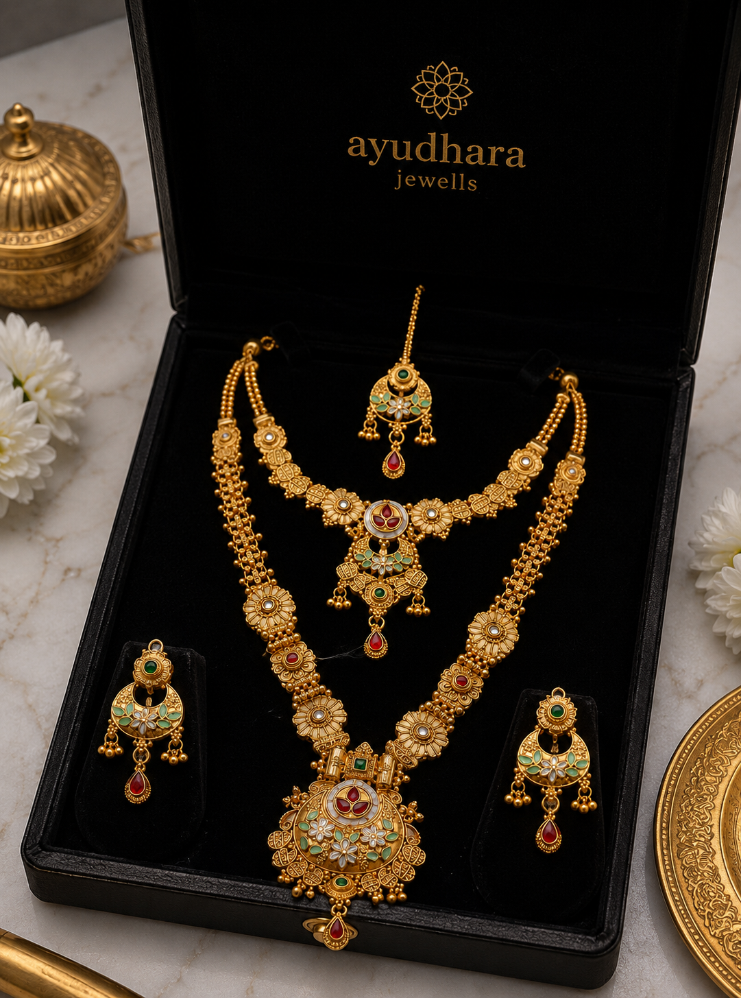 Ayudhara Traditional Floral Antique Necklace Set