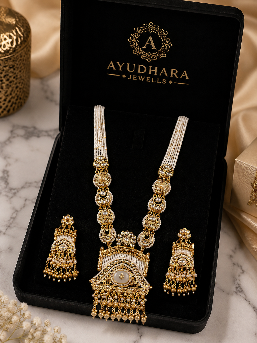 Ayudhara Royal Ivory Pearl Necklace Set
