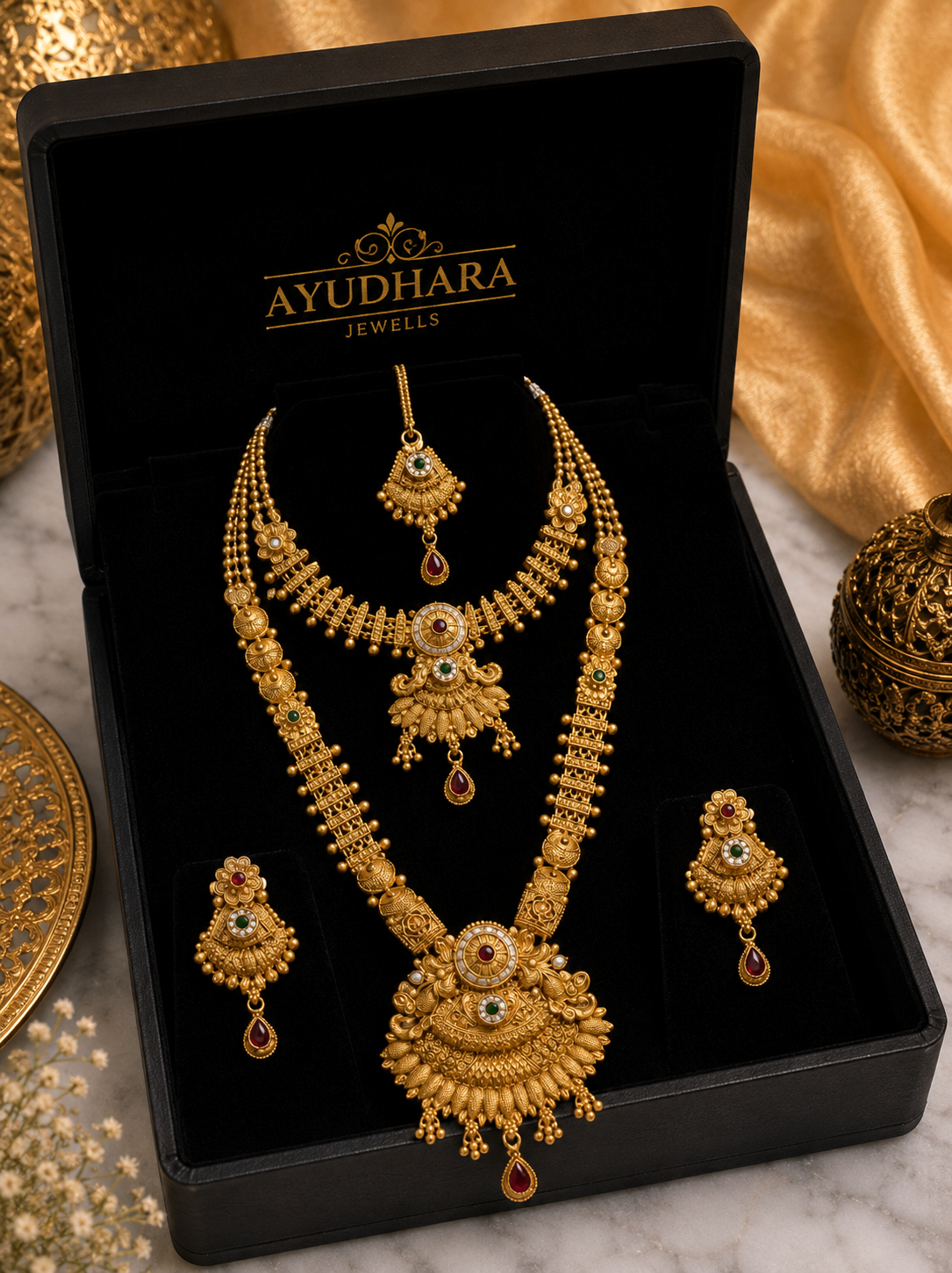 Ayudhara Royal Antique Dual Layer Necklace Set