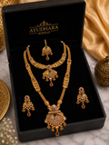 Ayudhara Antique Leaf Motif Dual Layer Necklace Set