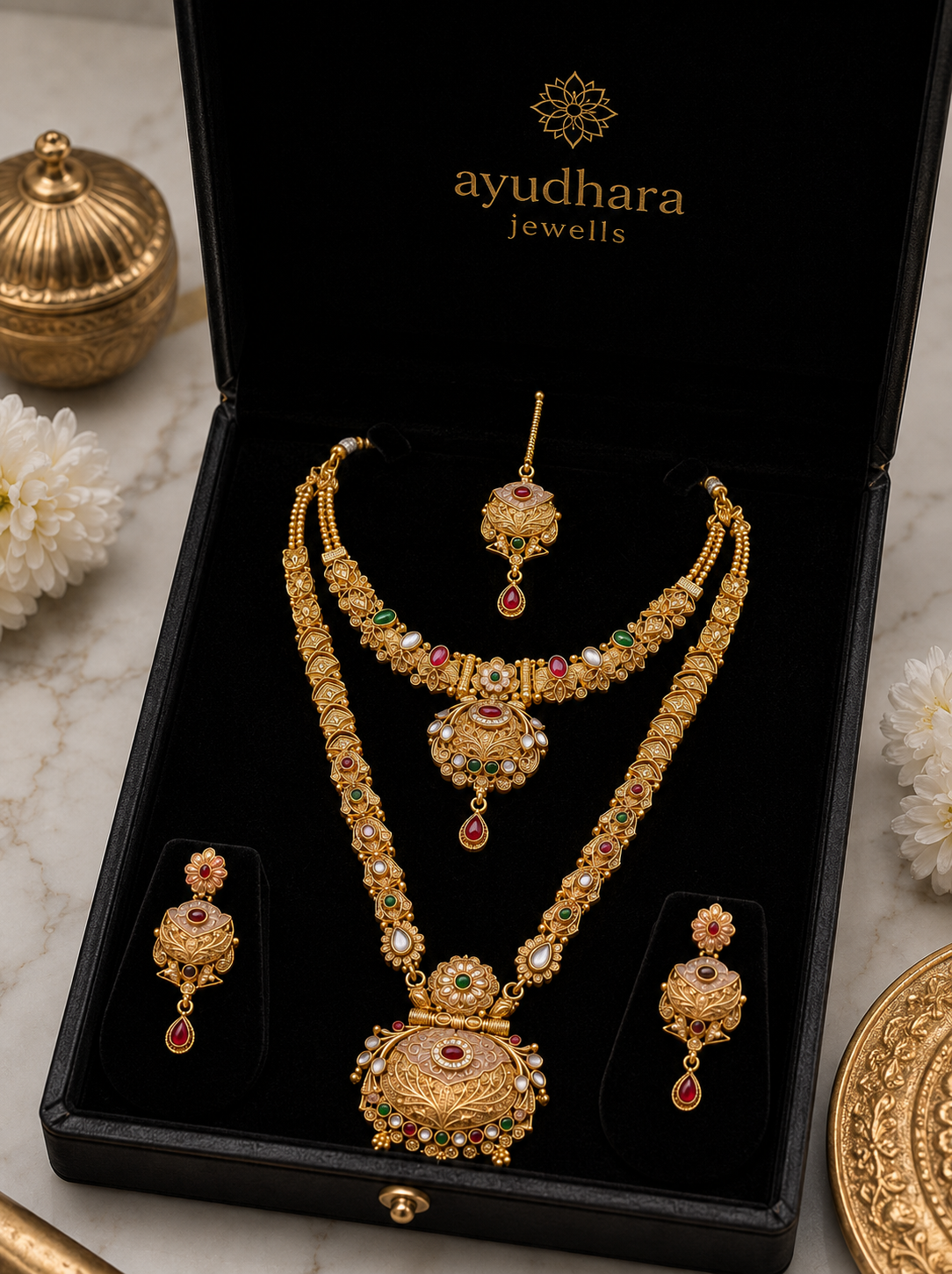 Ayudhara Antique Dual Layer Bridal Necklace Set