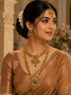 Ayudhara Antique Leaf Motif Dual Layer Necklace Set