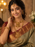 Ayudhara Rajwadi Antique Dual Layer Bridal Necklace Set