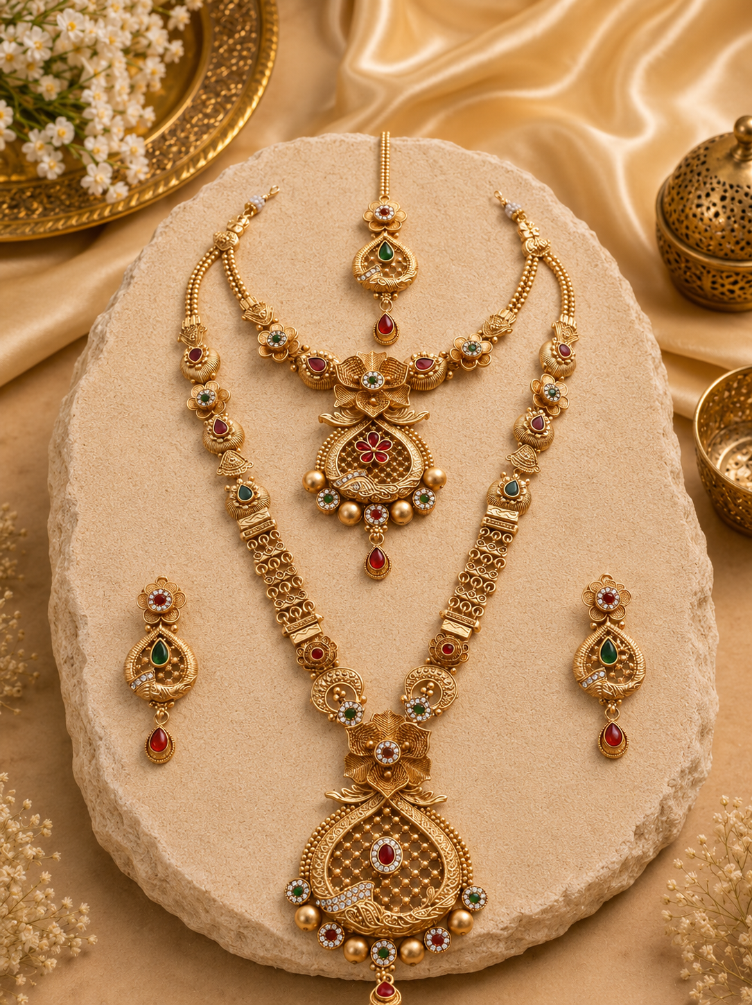 Ayudhara Floral Antique Dual Layer Necklace Set