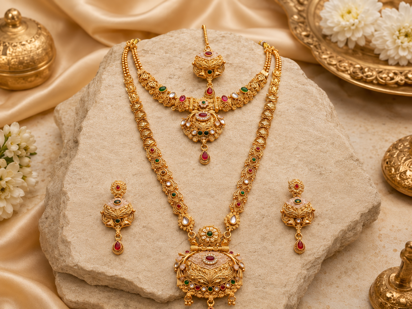 Ayudhara Antique Dual Layer Bridal Necklace Set