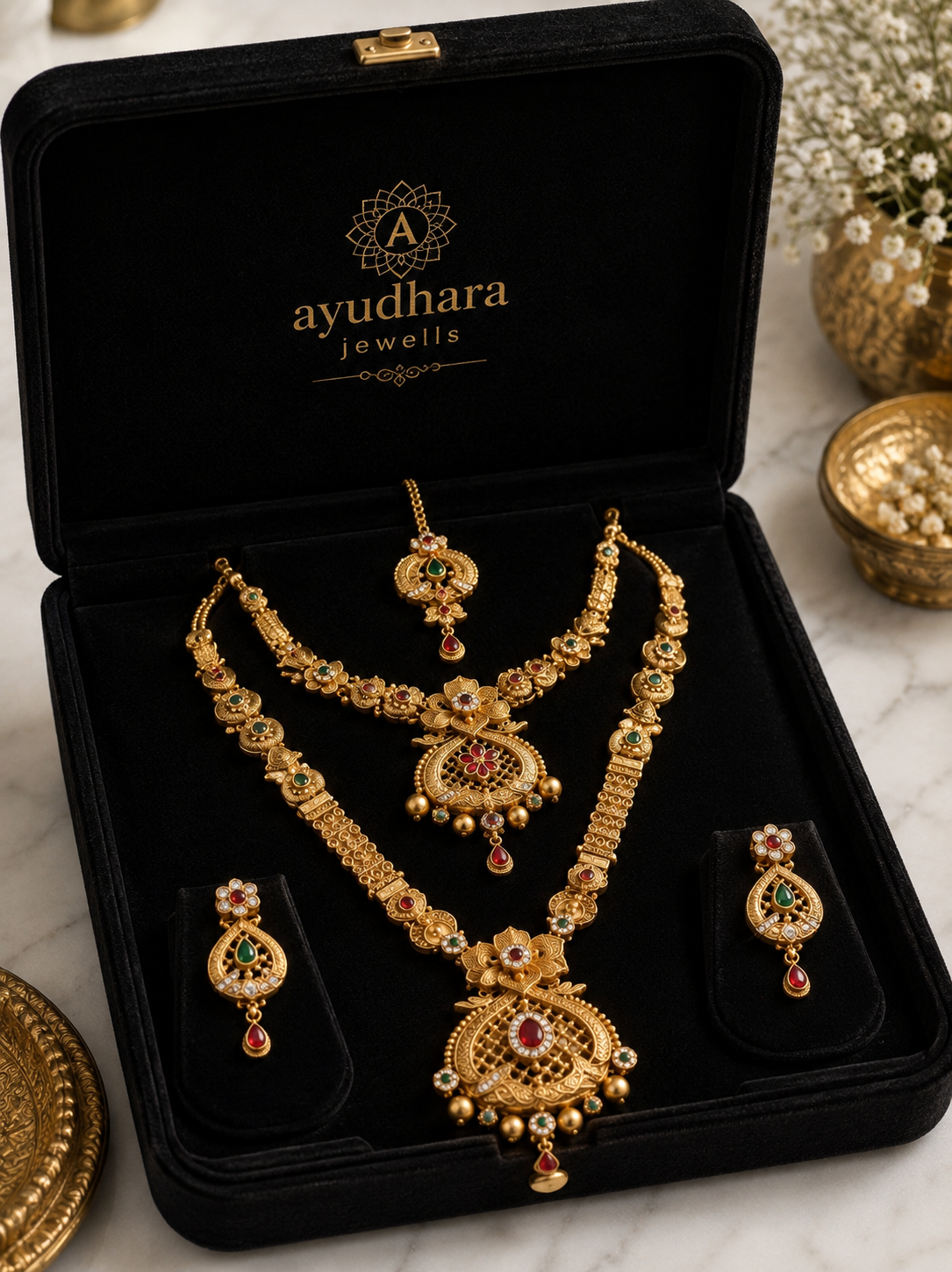 Ayudhara Floral Antique Dual Layer Necklace Set