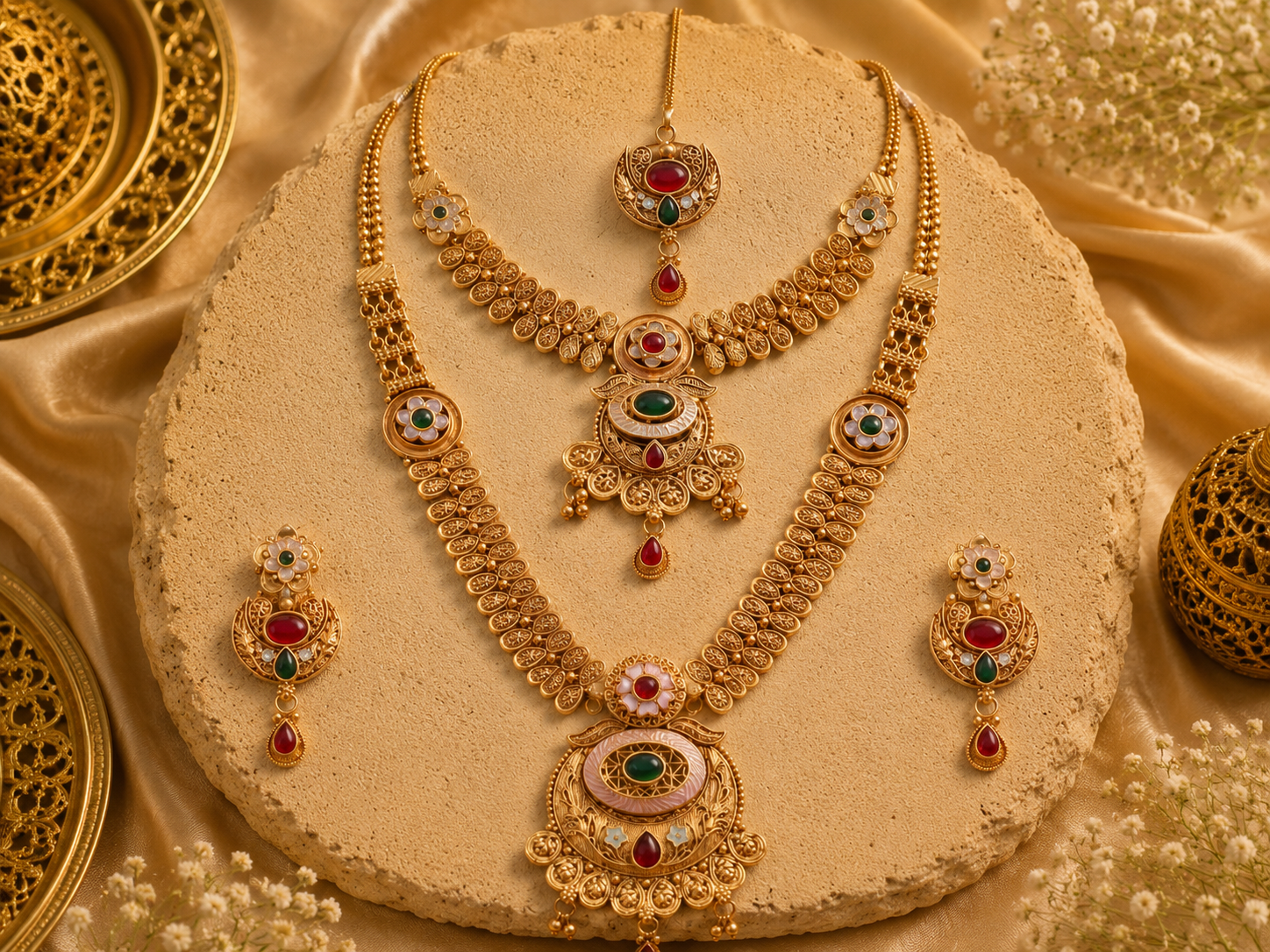 Ayudhara Rajwadi Pushpa Antique Dual Layer Necklace Set