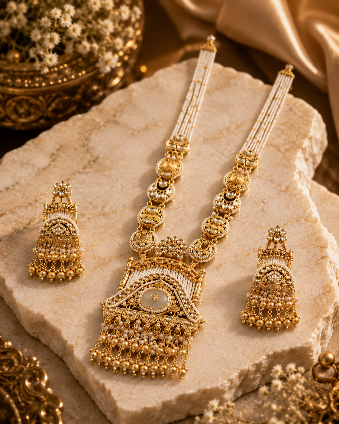 Ayudhara Royal Ivory Pearl Necklace Set