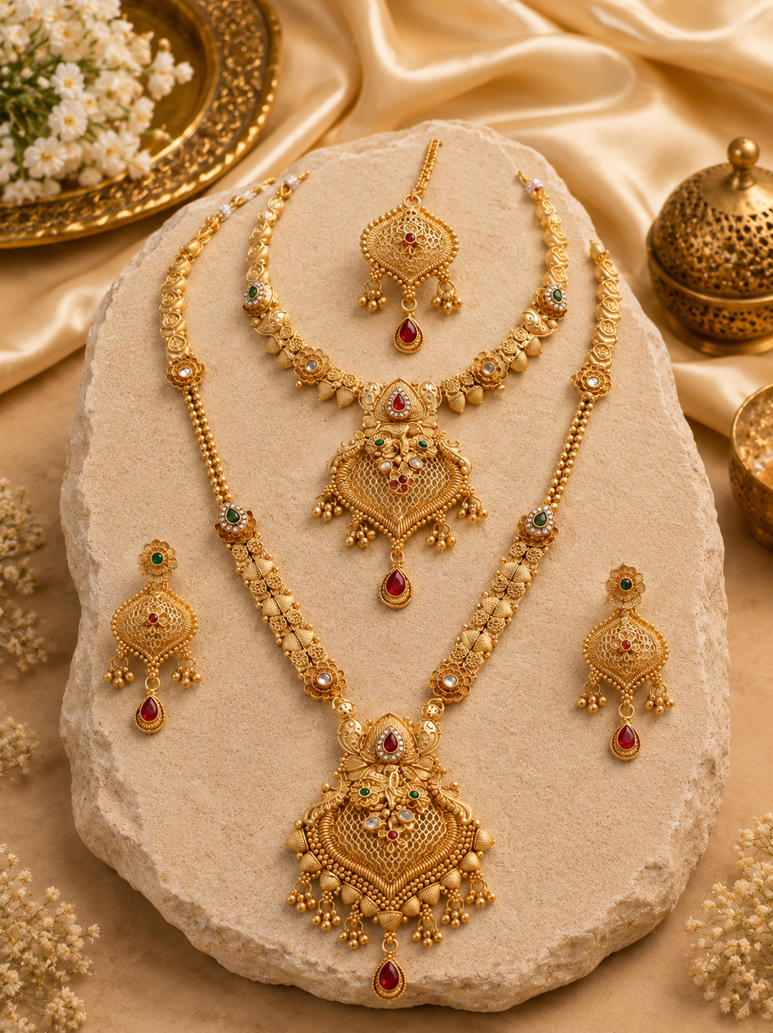 Ayudhara Rajwadi Antique Dual Layer Bridal Necklace Set