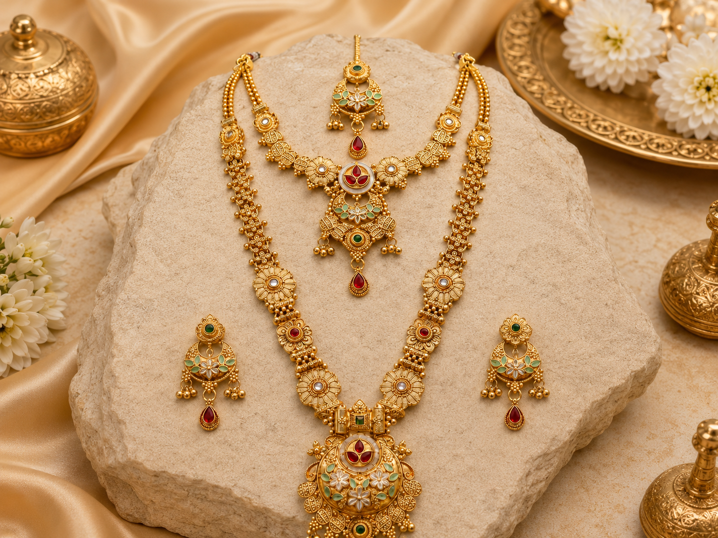 Ayudhara Traditional Floral Antique Necklace Set