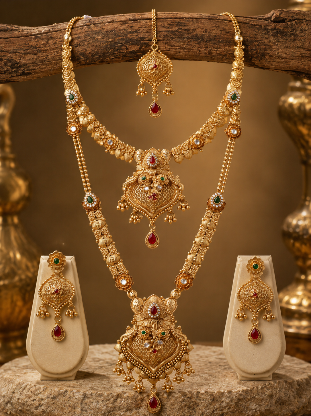 Ayudhara Rajwadi Antique Dual Layer Bridal Necklace Set