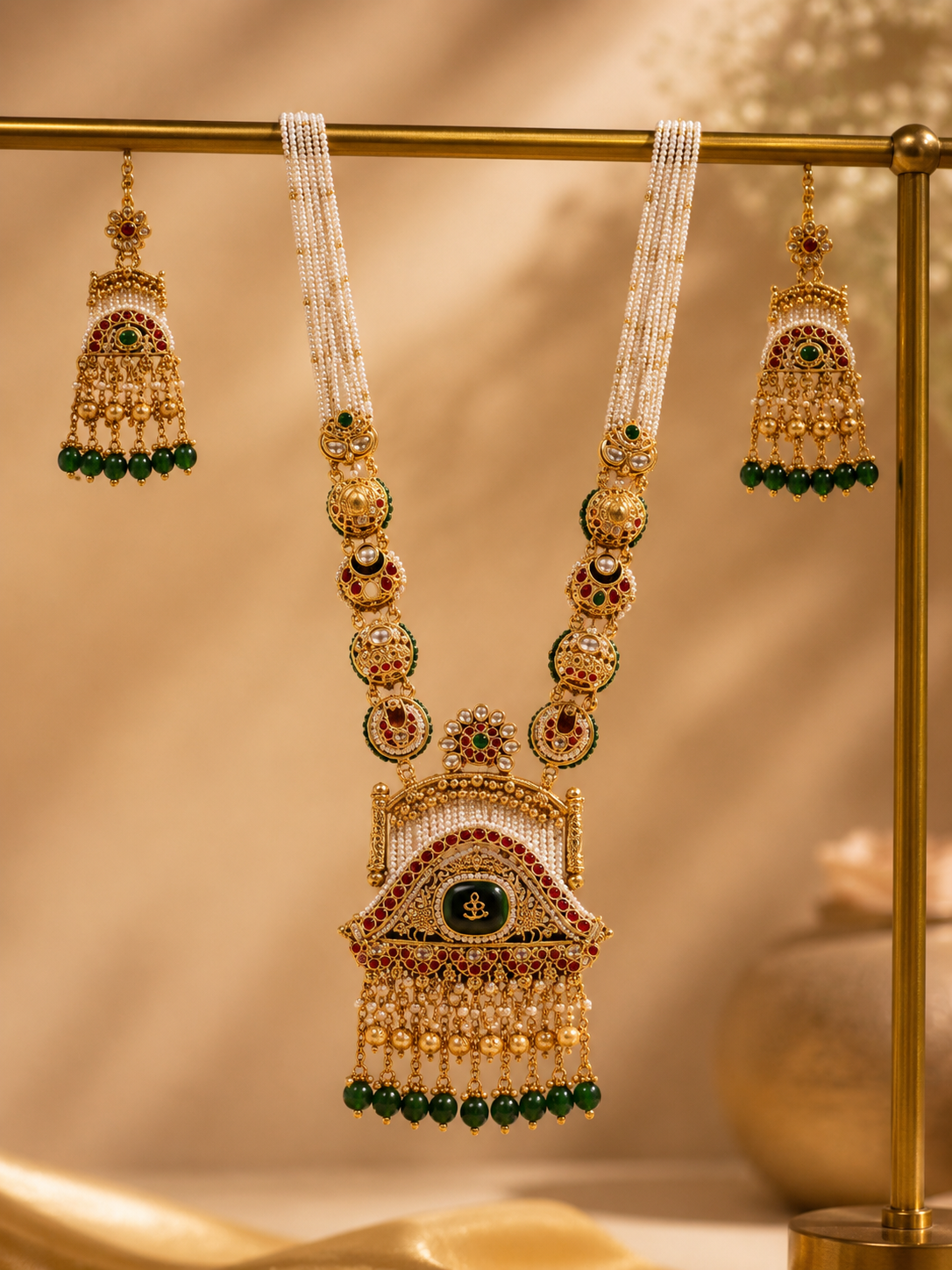 Ayudhara Emerald Rajwadi Pearl Necklace Set