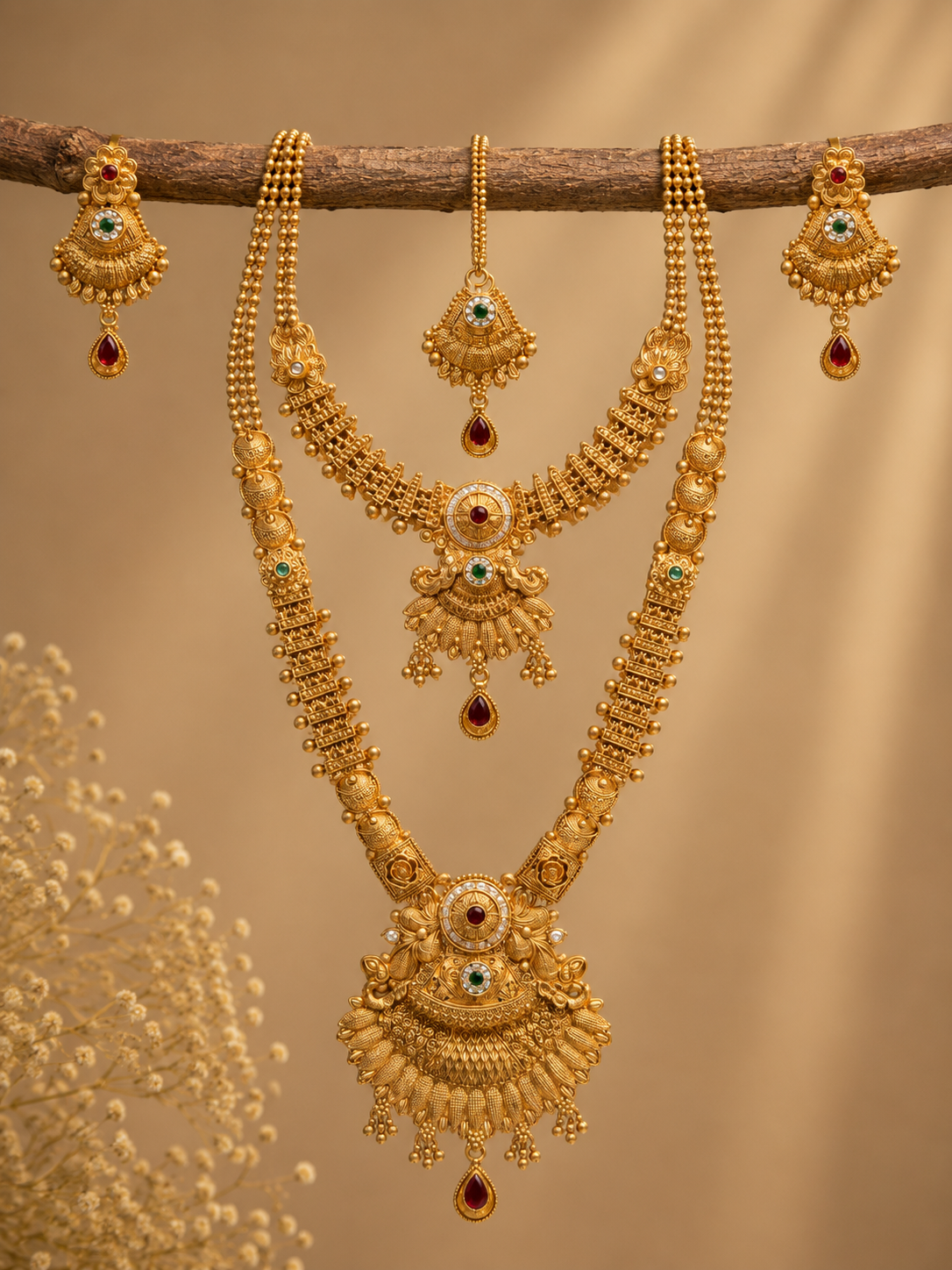 Ayudhara Royal Antique Dual Layer Necklace Set