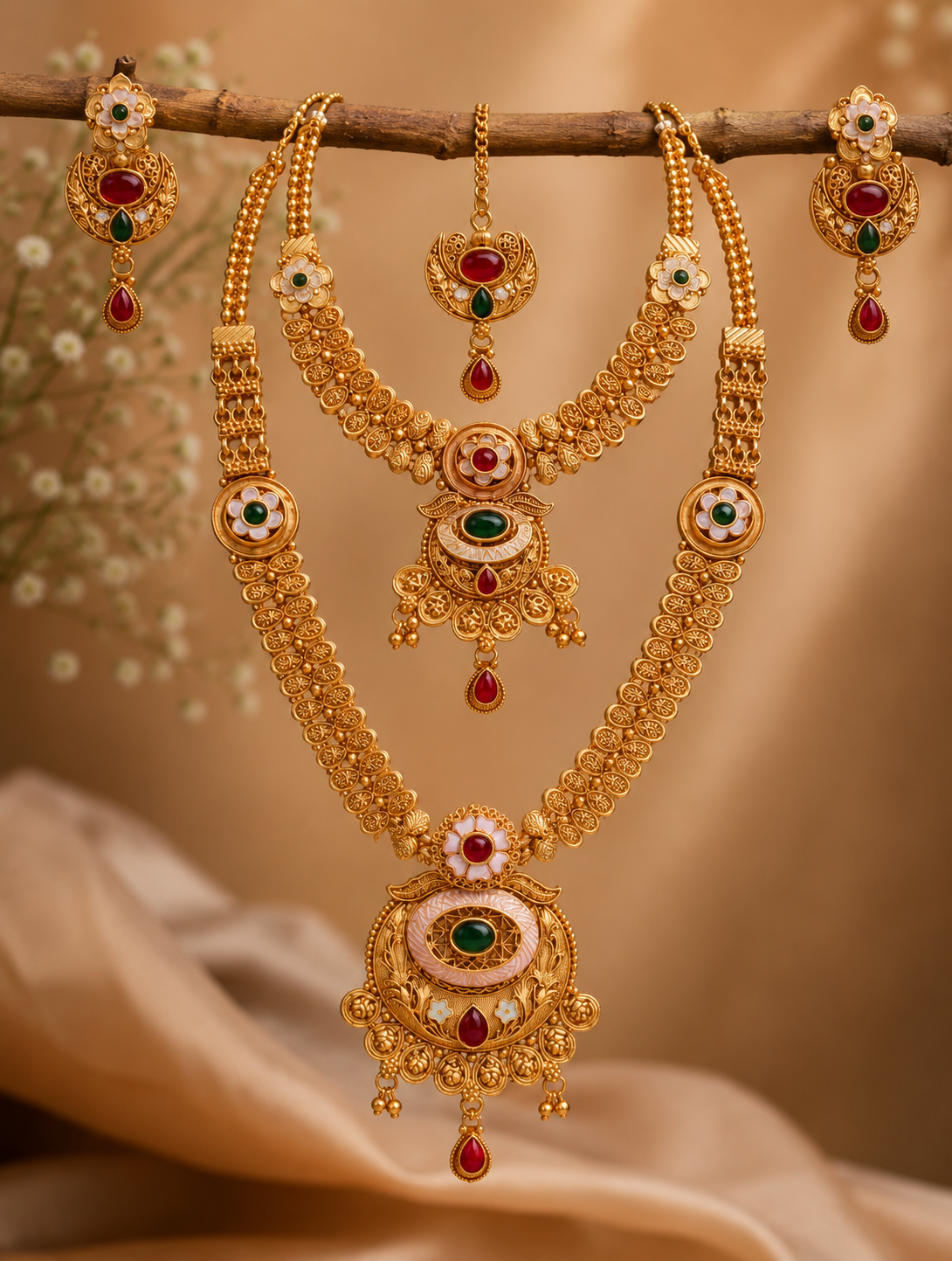 Ayudhara Rajwadi Pushpa Antique Dual Layer Necklace Set