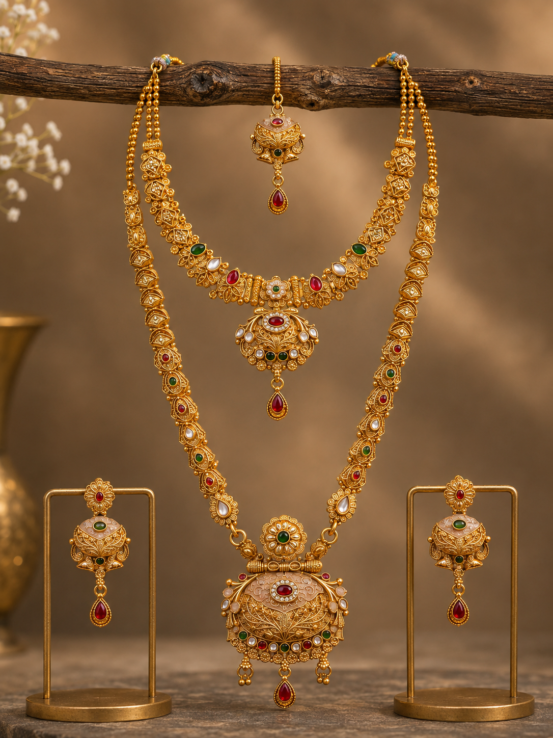 Ayudhara Antique Dual Layer Bridal Necklace Set