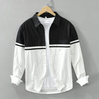 Men's Black & White Patchwork Long Sleeve Shirt