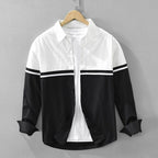 Men's White & Black Patchwork Long Sleeve Shirt