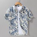 Blue cryptic pattern printed half sleeve shirt