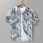 Blue cryptic pattern printed half sleeve shirt