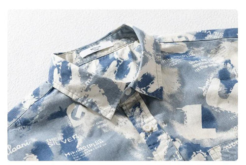 Blue cryptic pattern printed half sleeve shirt