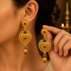 Antique gold finish jhumki earrings with ethnic look