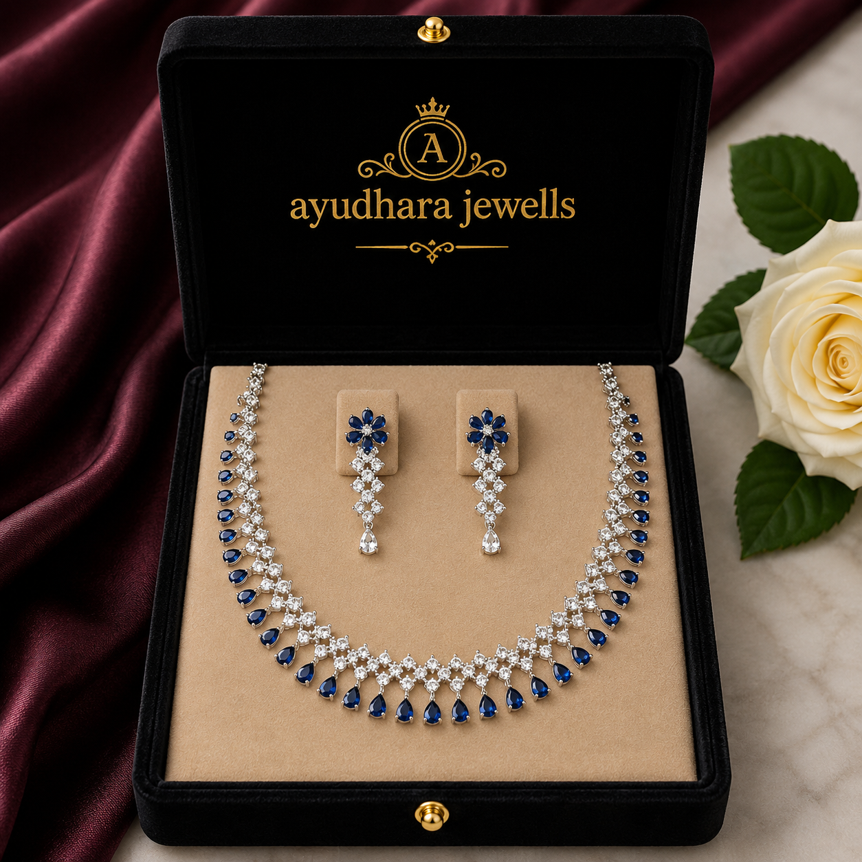 Silver finish American diamond necklace set