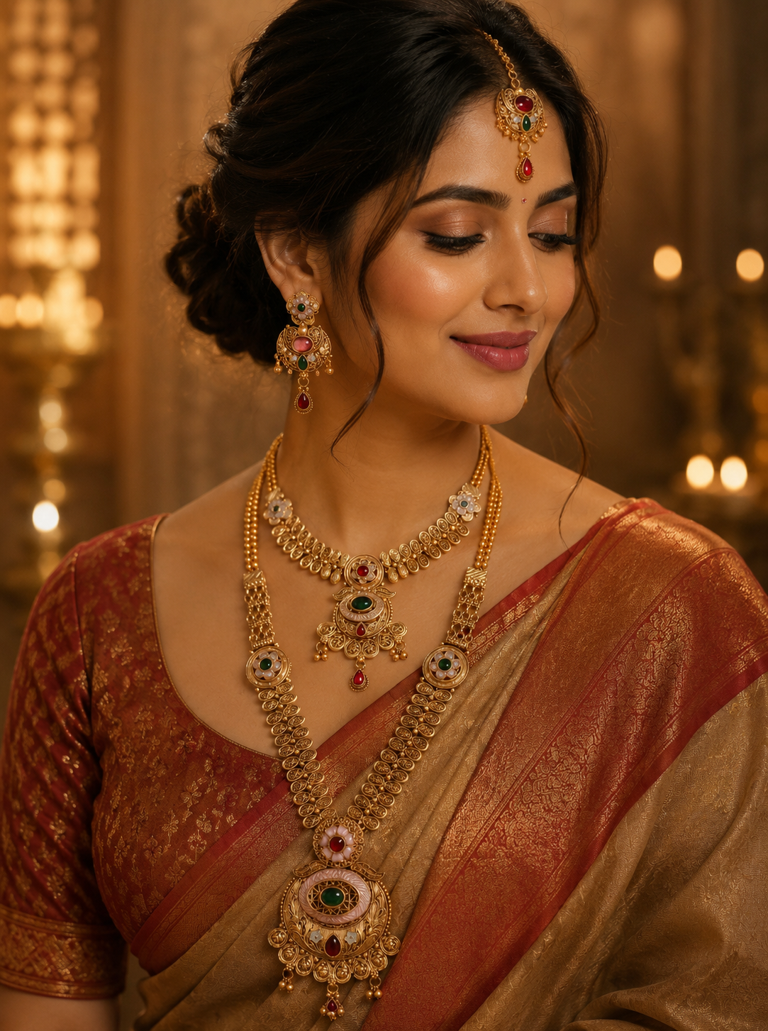 Heavy gold finish bridal haar with intricate design