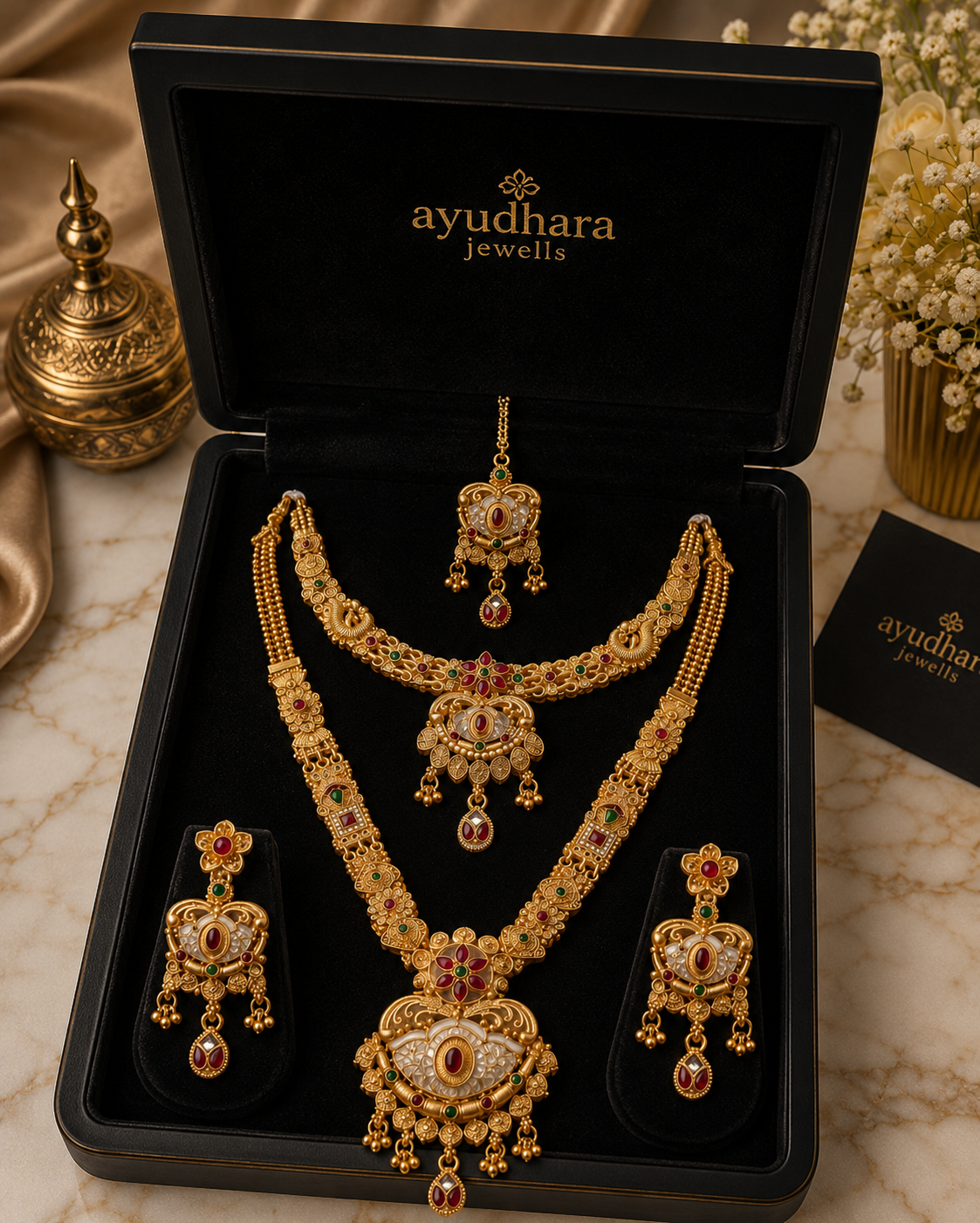 South Indian bridal haar necklace with temple design