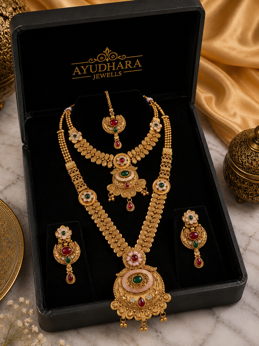 Traditional bridal gold long necklace haar design