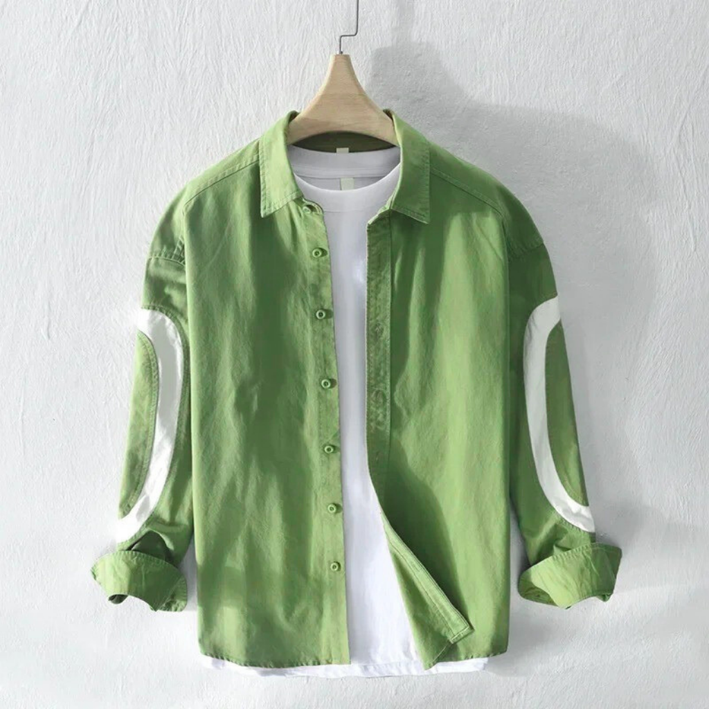 Olive Green cut-pest long sleeve mens shirt