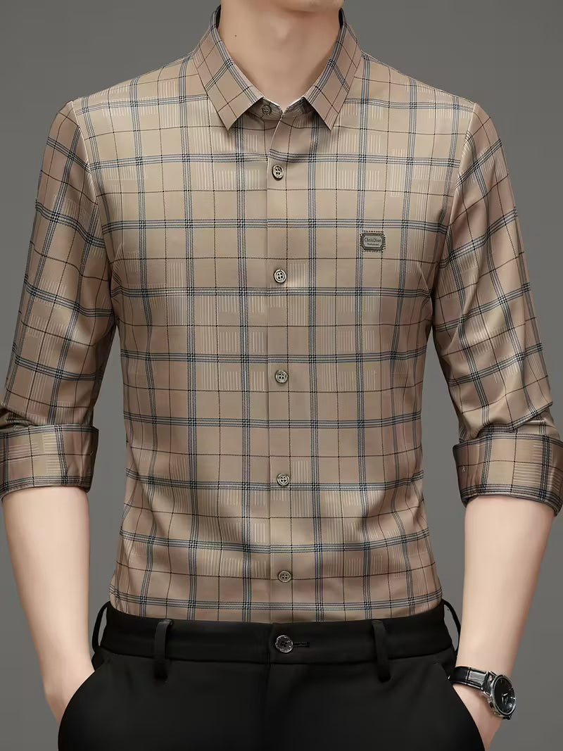Men’s Beige Checked Formal Shirt