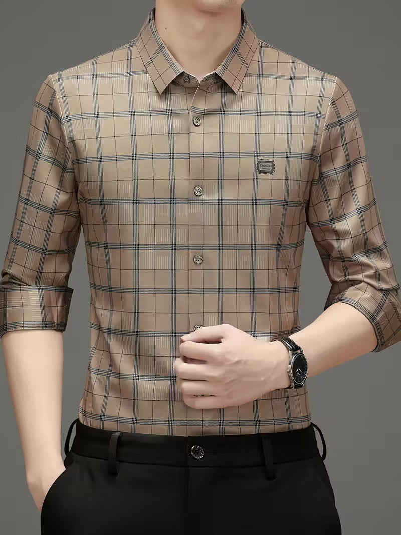 Men’s Beige Checked Formal Shirt
