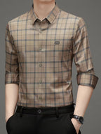 Men’s Beige Checked Formal Shirt