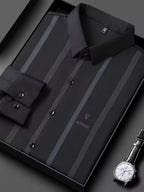 Men’s Elegant GreenStripe Black Shirt
