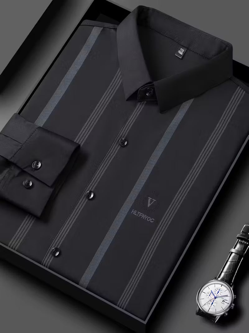 Men’s Elegant GreenStripe Black Shirt