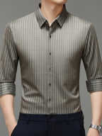 Men’s Premium Olive-Grey Vertical Stripe Formal Shirt