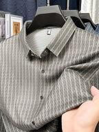 Men’s Premium Olive-Grey Vertical Stripe Formal Shirt