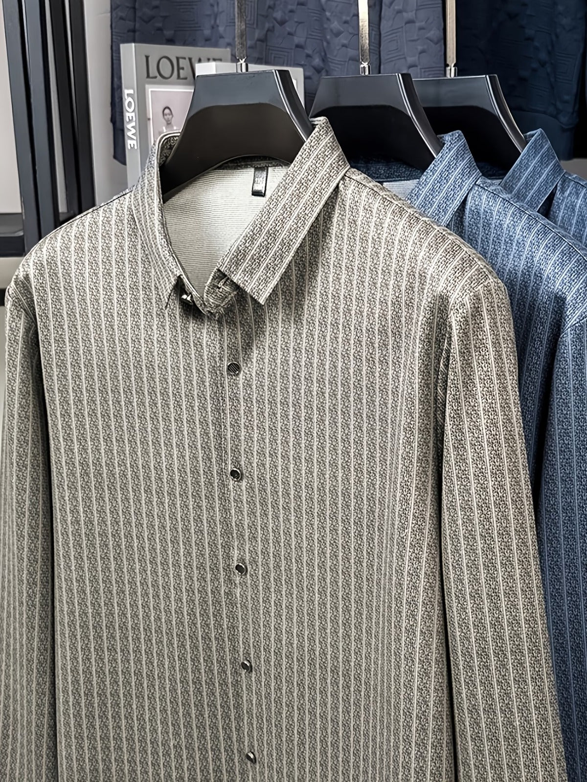 Men’s Premium Olive-Grey Vertical Stripe Formal Shirt