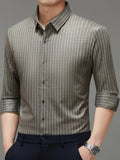 Men’s Premium Olive-Grey Vertical Stripe Formal Shirt