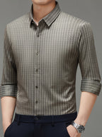 Men’s Premium Olive-Grey Vertical Stripe Formal Shirt