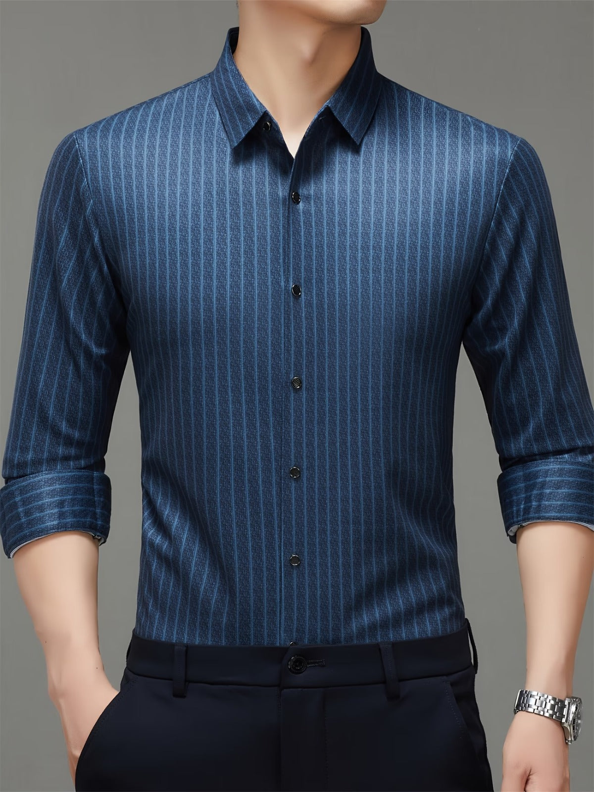 Men’s Premium Blue Vertical Stripe Shirt