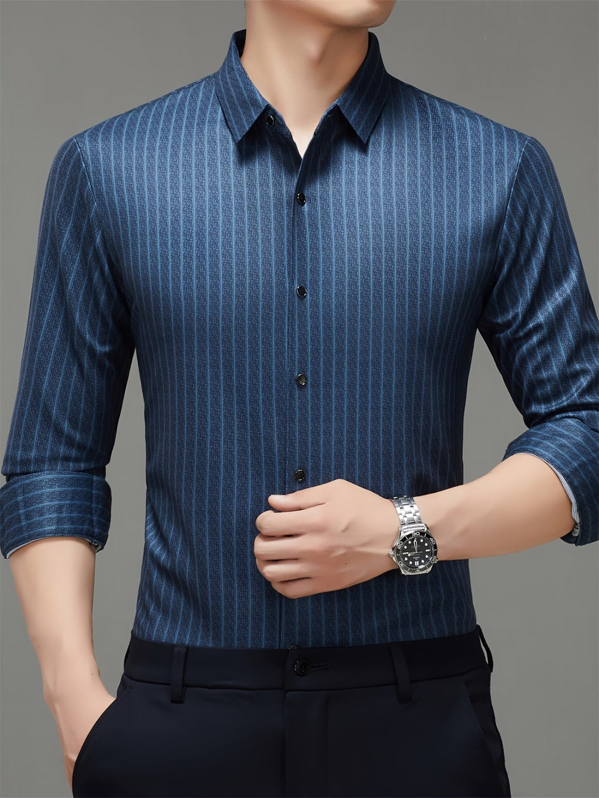 Men’s Premium Blue Vertical Stripe Shirt