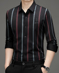 Men's Premium Red Black Vertical Stripe Formal Shirt