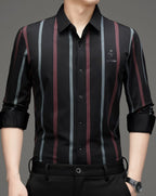 Men's Premium Red Black Vertical Stripe Formal Shirt