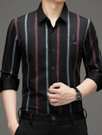 Men's Premium Red Black Vertical Stripe Formal Shirt