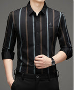 Premium Brown Black Striped Formal Shirt for Men
