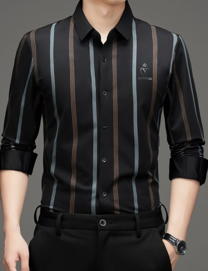 Premium Brown Black Striped Formal Shirt for Men