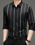 Premium Brown Black Striped Formal Shirt for Men