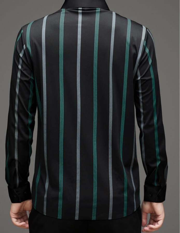 Premium Green Black Vertical Stripe Formal Shirt for Men